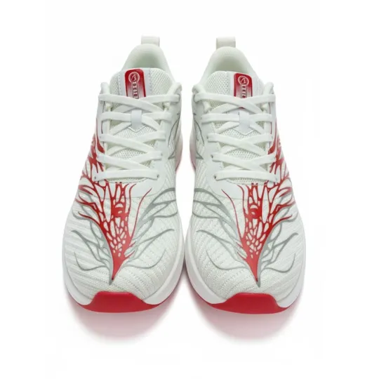 Beige Men’s Running Shoes – Papyrus White with Red & Silver Accents